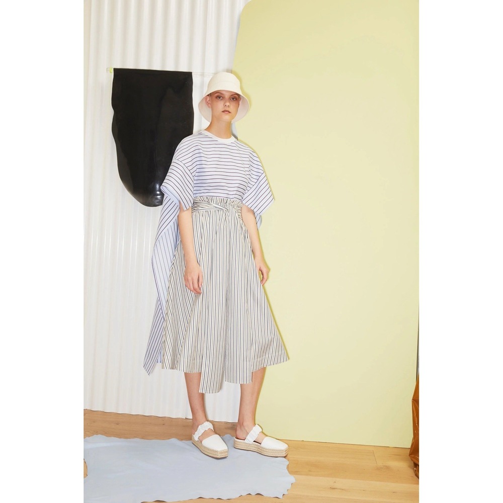 ROSETTA GETTY Blue Tuxedo Stripe Cotton Cape  Sleeves Top Sz S NWT Resort 2019